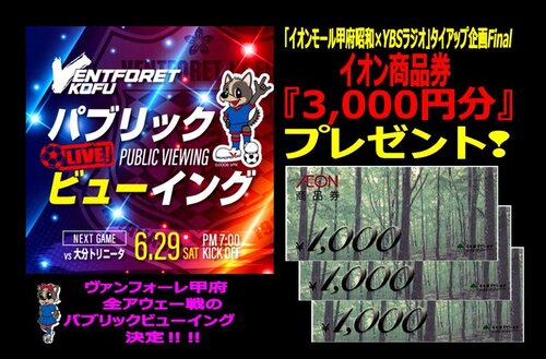 YBSラジオ イオン商品券3,000円分